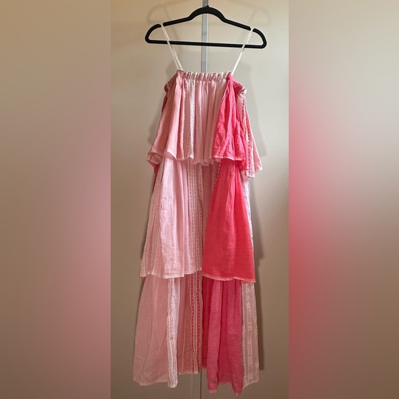 Lemlem Eshal Tiered Embroidered Cotton Gauze Maxi Dress Pink NWT XS or S Resort - Picture 5 of 15